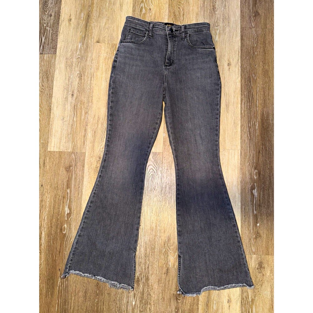 Lee Women’s Gray Denim Flared Jeans Size 2 Solid Logo Accent
